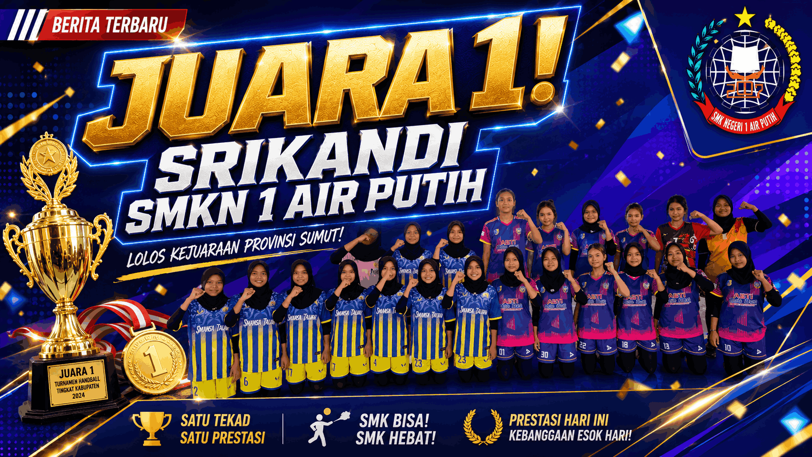 Tiket Provinsi di Tangan! Srikandi Bola Tangan SMKN 1 Air Putih Jawarai Kejurda 2026