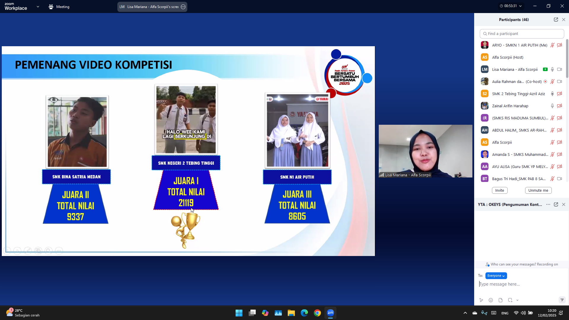 Siswa SMK Negeri 1 Air Putih Raih Juara 3 di Kompetisi Video SMK se-Pulau Sumatera oleh YAMAHA